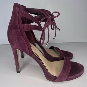 Gianni Bini Jordie Suede Heeled Sandals Burgundy Size 6.5